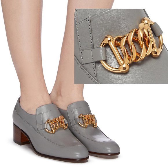 GUCCI SHOES EBAL GRAY LEATHER HORSEBIT CHAIN LOAFERS ICE LOLLY sz 37 7 US - Picture 1 of 15